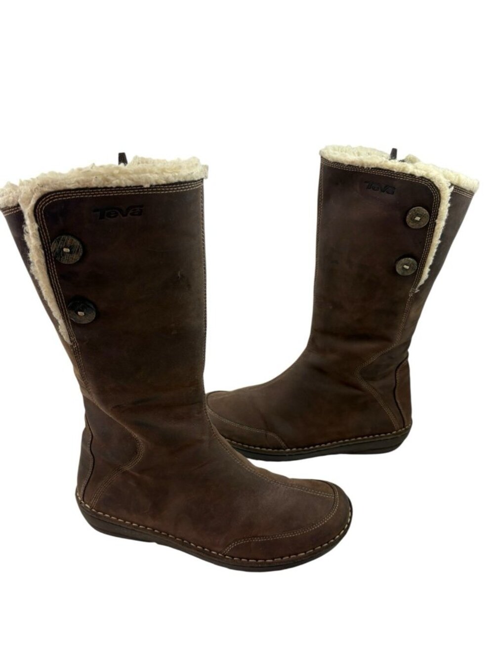 -Teva Tonalea Waterproof Leather Boot Womens Size 9 Brown Faux Fur Zip Up Winter - Picture 9 of 16